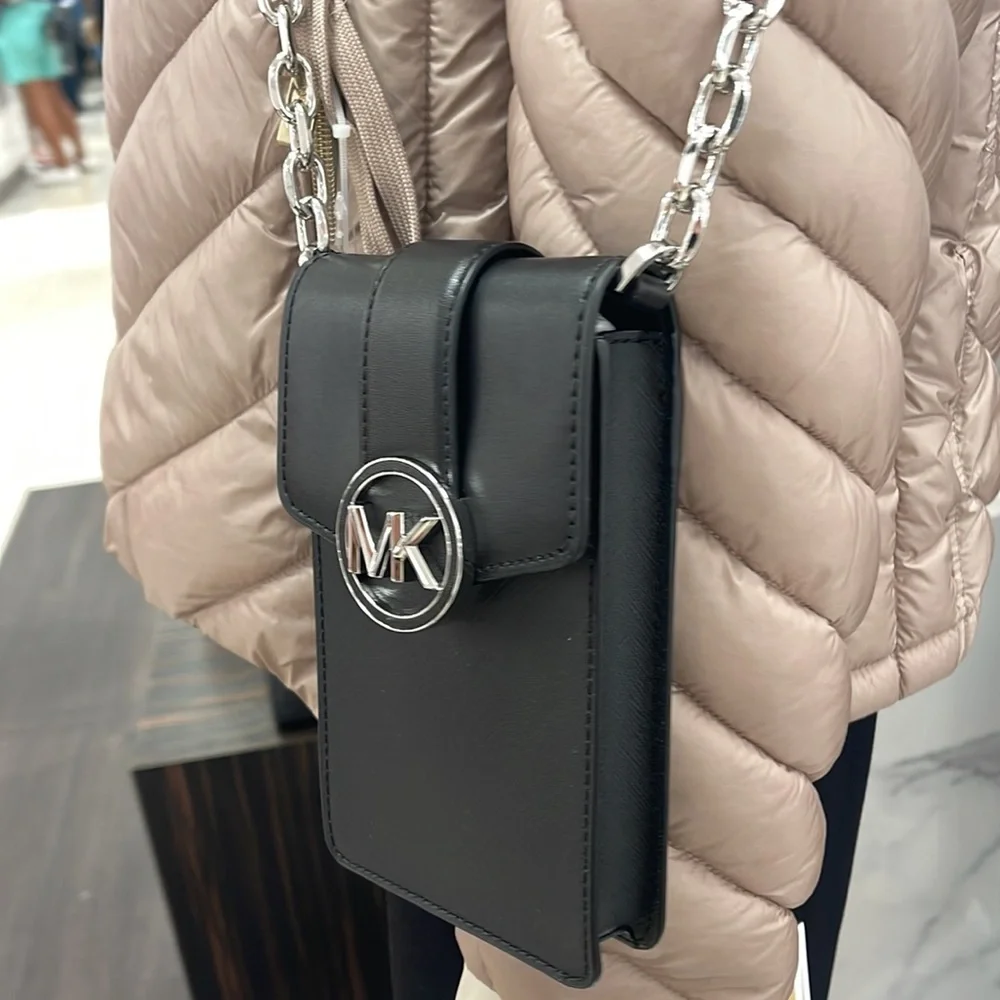 Michael Kors Carmen Small Logo Smartphone Crossbody Bag  Black  NWT